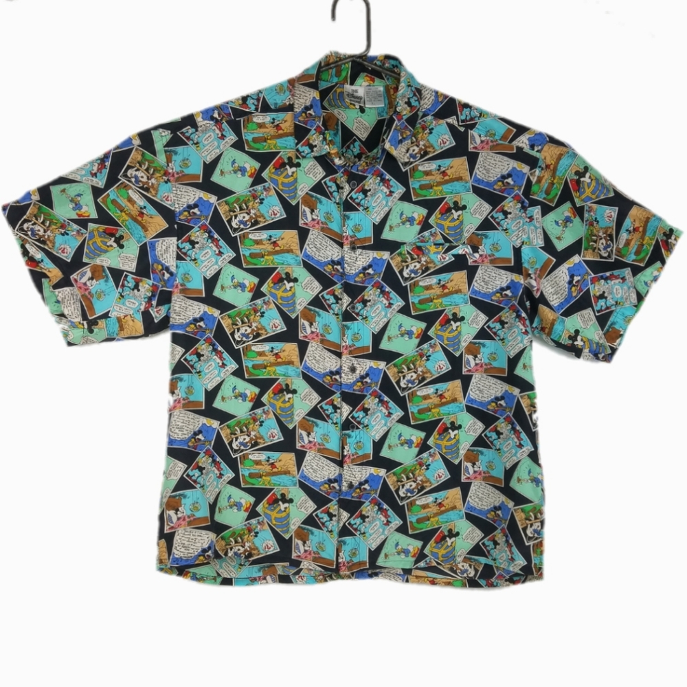 The Disney Store Silk Hawaiian Shirt Cartoon Strip